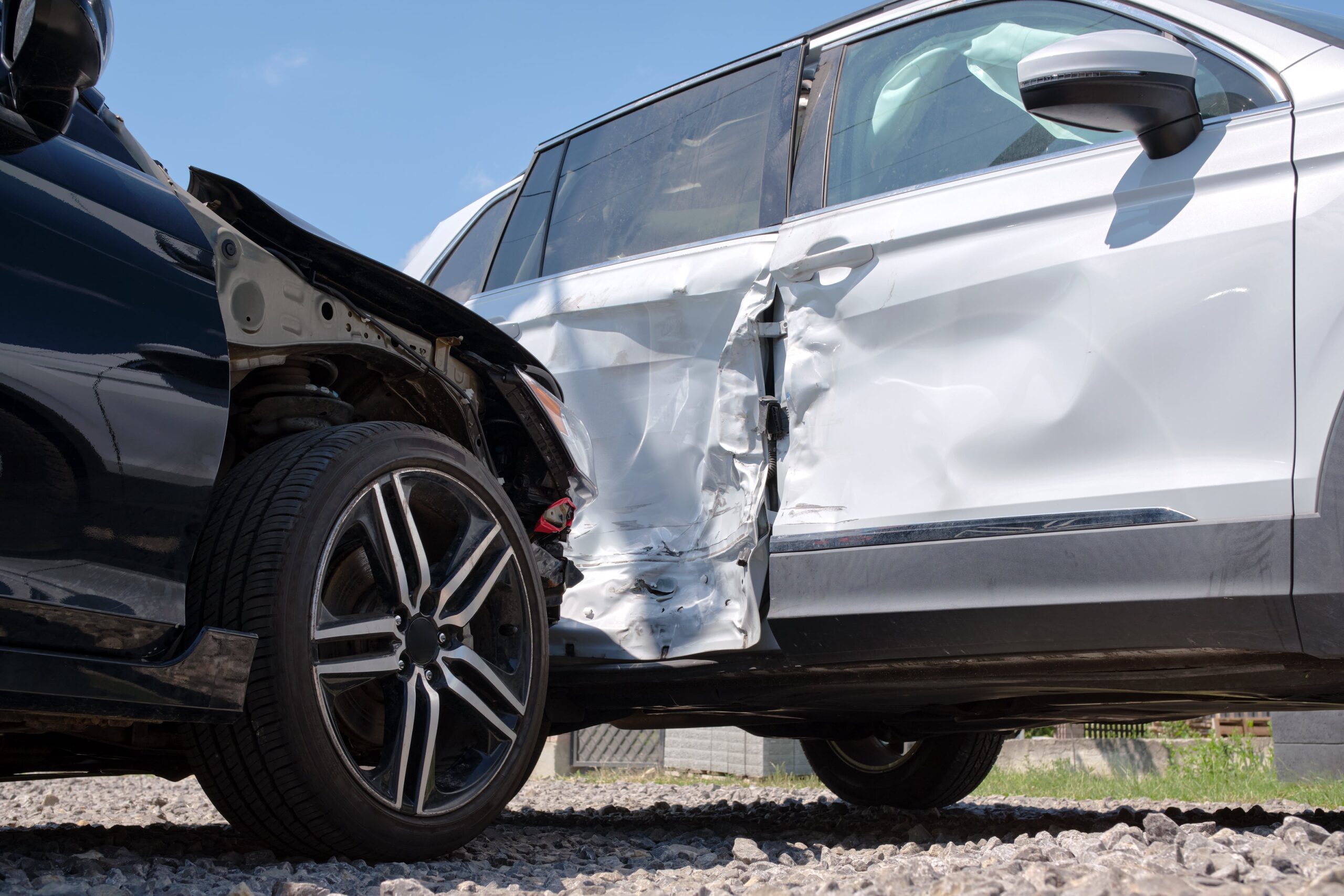 Damaged vehicles after a severe car accident collision